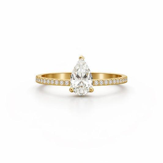Pear Cut Classic Engagement Ring in 18K Gold, Lab-Grown Diamond