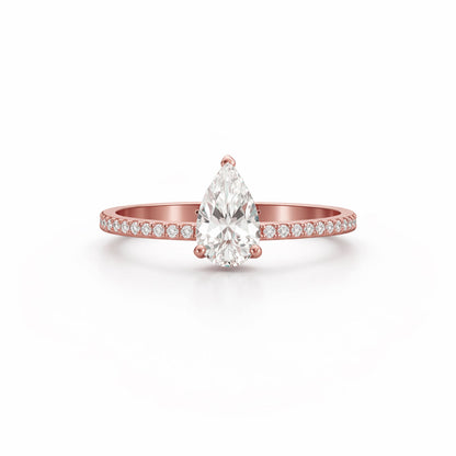 Pear Cut Classic Engagement Ring in 18K Gold, Lab-Grown Diamond