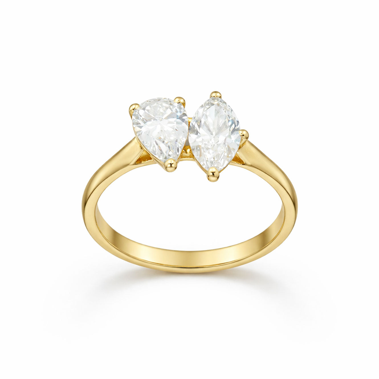 Pear & Marquise Cut Two-Stone Engagement Ring in 18K Gold, Lab-Grown Diamond