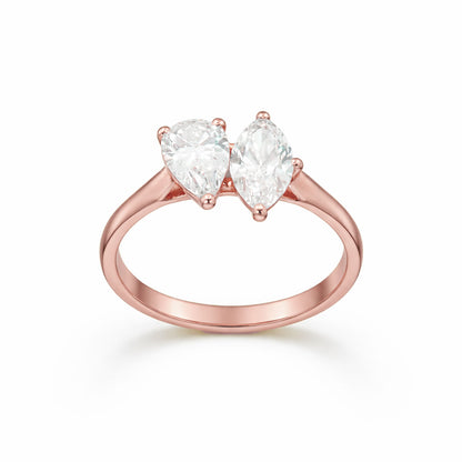 Pear & Marquise Cut Two-Stone Engagement Ring in 18K Gold, Lab-Grown Diamond
