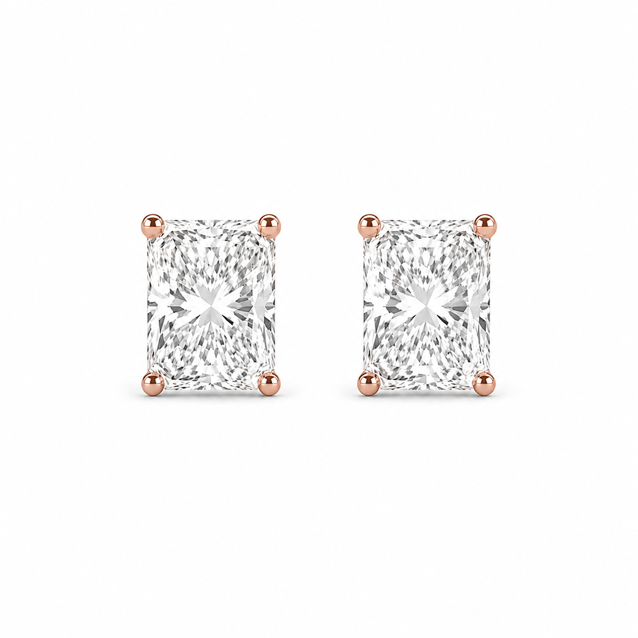 Radiant Cut Stud Earrings in 18K Gold, Lab-Grown Diamond