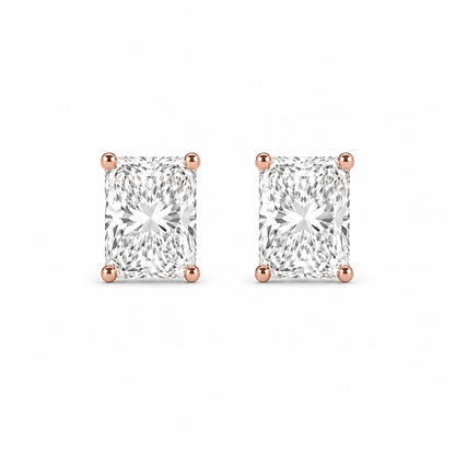 Radiant Cut Stud Earrings in 18K Gold, Lab-Grown Diamond