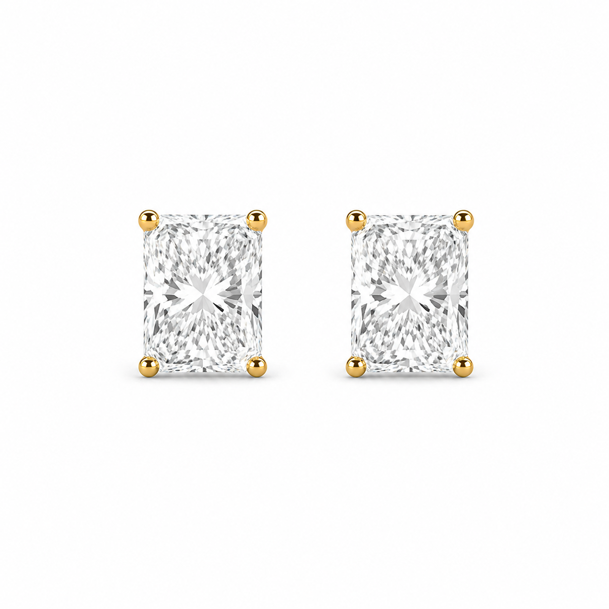 Radiant Cut Stud Earrings in 18K Gold, Lab-Grown Diamond