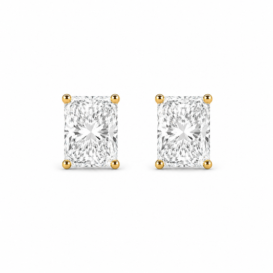 Radiant Cut Stud Earrings in 18K Gold, Lab-Grown Diamond