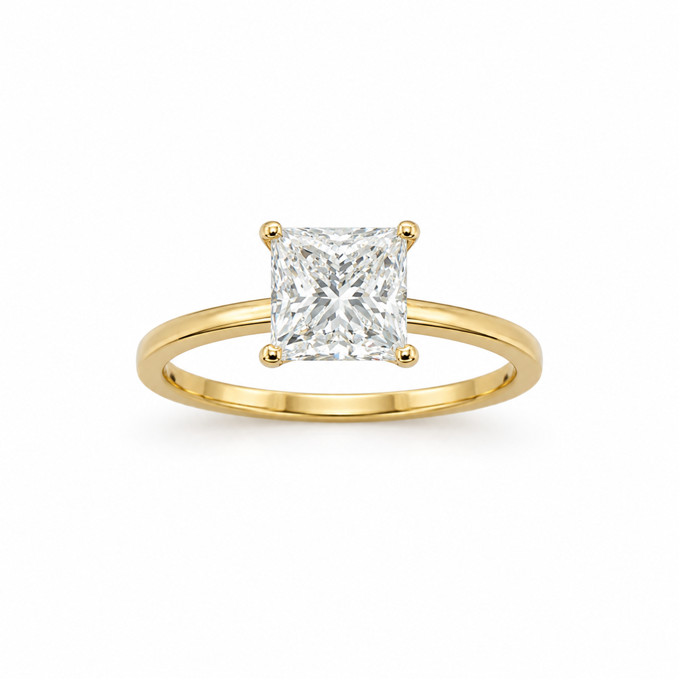 Four-Prong Princess Cut Engagement Ring in 18K Gold, Lab-Grown Diamond