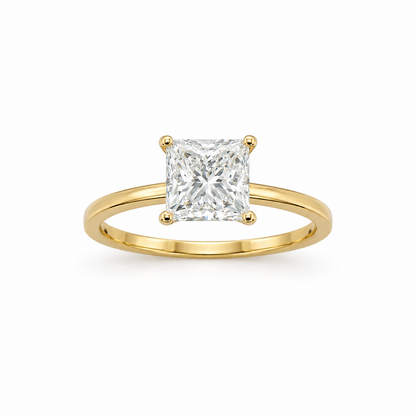 Four-Prong Princess Cut Engagement Ring in 18K Gold, Lab-Grown Diamond