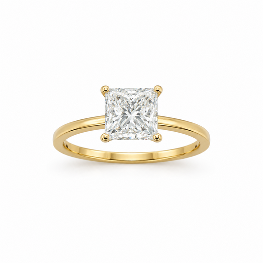 Four-Prong Princess Cut Engagement Ring in 18K Gold, Lab-Grown Diamond