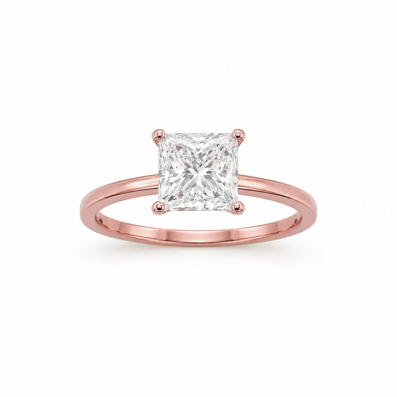 Four-Prong Princess Cut Engagement Ring in 18K Gold, Lab-Grown Diamond