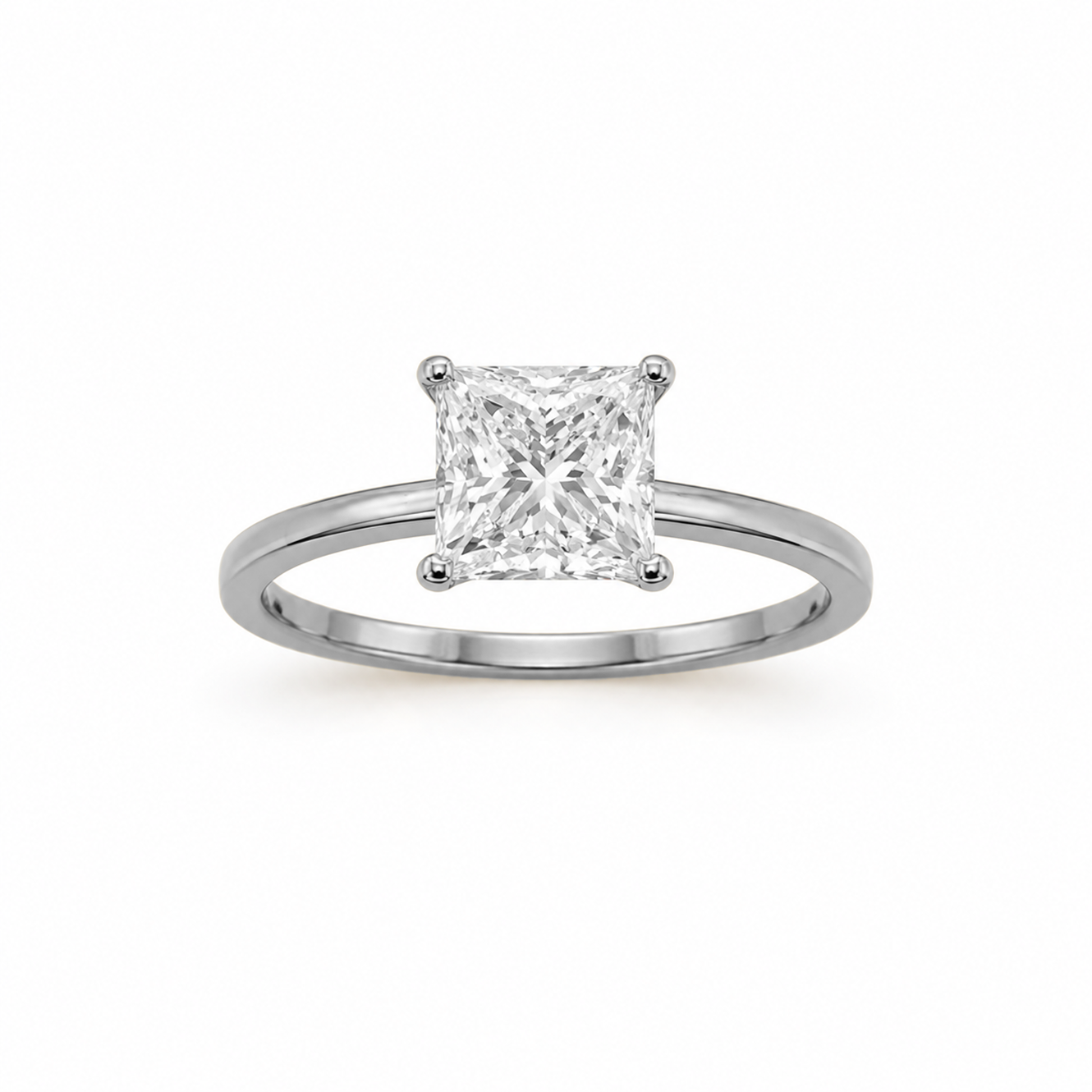 Four-Prong Princess Cut Engagement Ring in 18K Gold, Lab-Grown Diamond