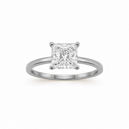 Four-Prong Princess Cut Engagement Ring in 18K Gold, Lab-Grown Diamond