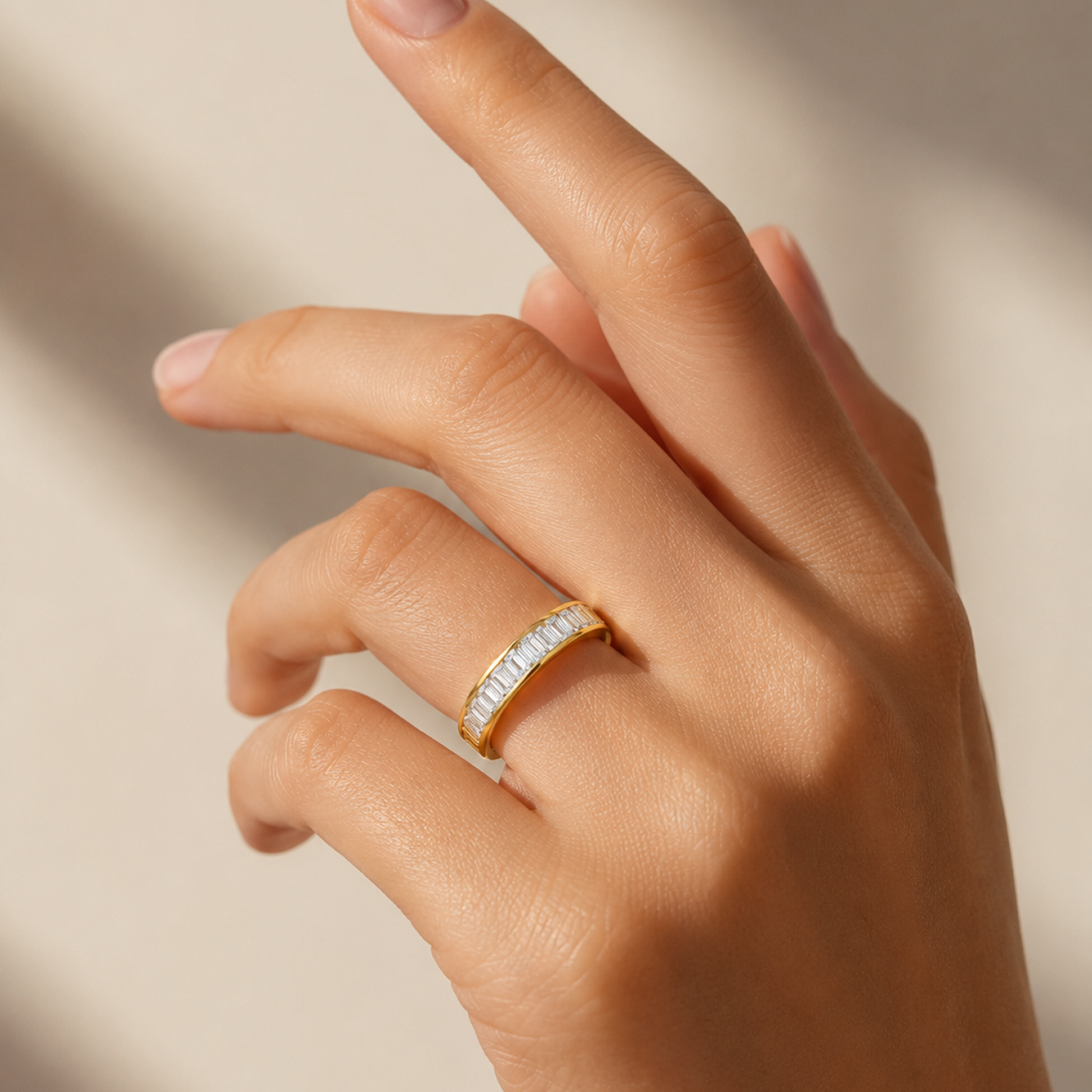 Baguette Cut Channel-Set Wedding Ring in 18K Gold, Lab-Grown Diamond