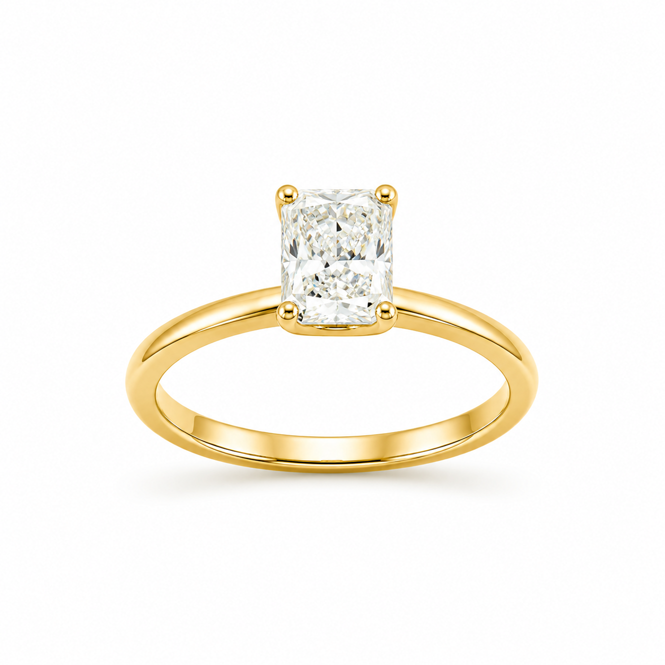 Radiant Cut Solitaire Engagement Ring in 18K Gold, Lab-Grown Diamond