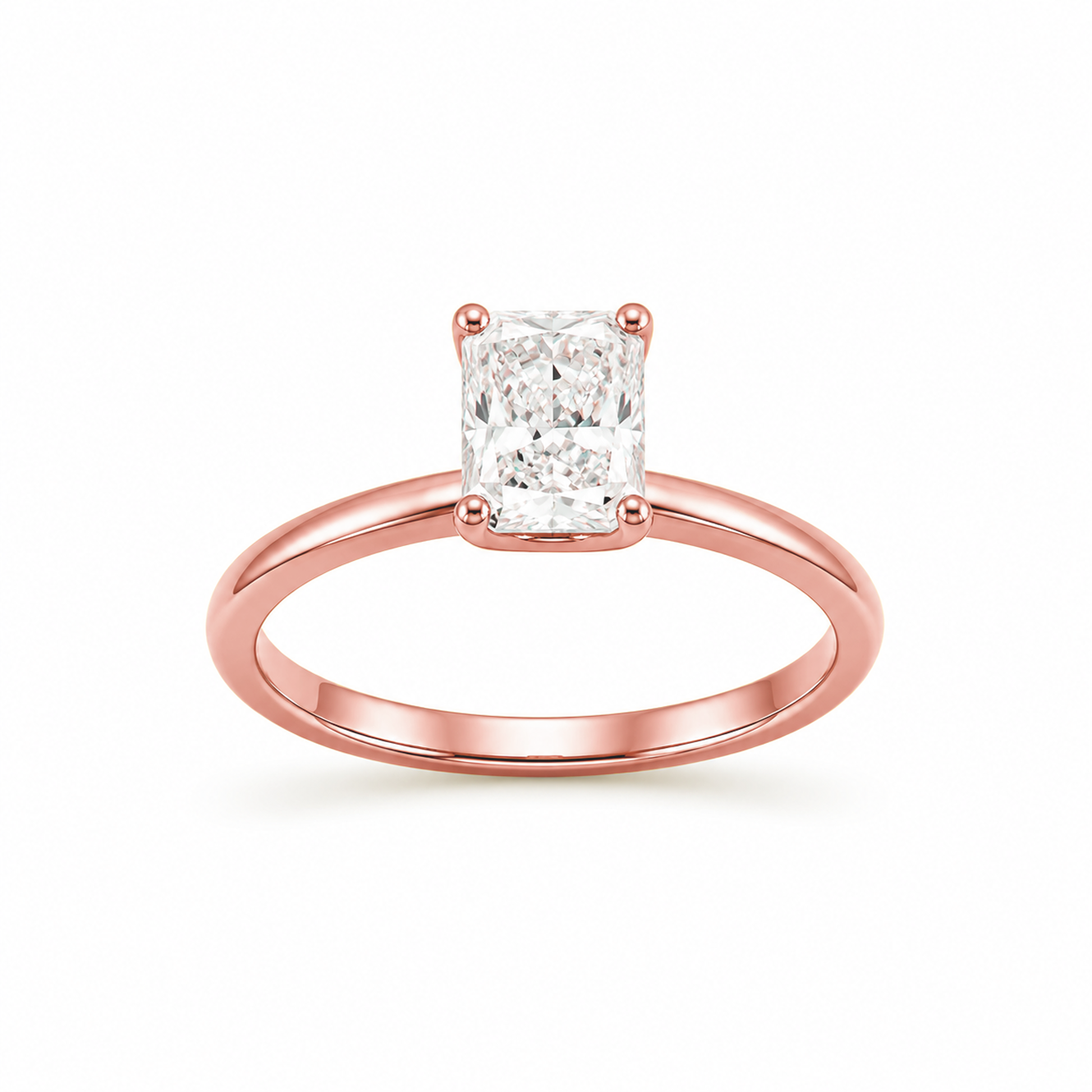Radiant Cut Solitaire Engagement Ring in 18K Gold, Lab-Grown Diamond