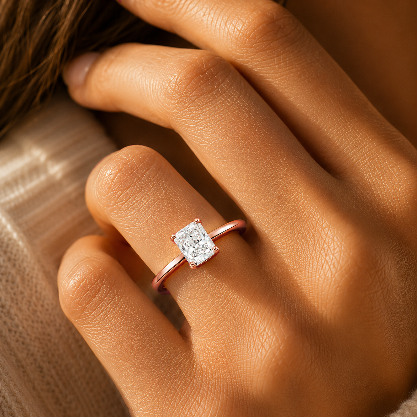 Radiant Cut Solitaire Engagement Ring in 18K Gold, Lab-Grown Diamond