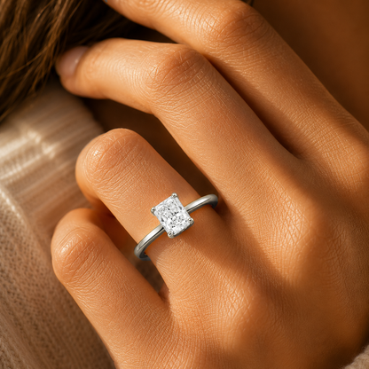 Radiant Cut Solitaire Engagement Ring in 18K Gold, Lab-Grown Diamond