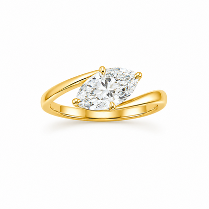Contoured Marquise Cut Engagement Ring in 18K Gold, Lab-Grown Diamond