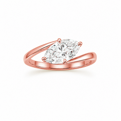 Contoured Marquise Cut Engagement Ring in 18K Gold, Lab-Grown Diamond