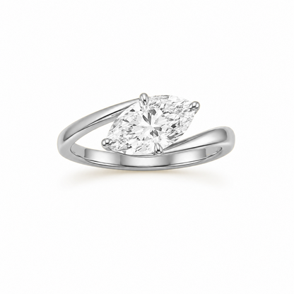 Contoured Marquise Cut Engagement Ring in 18K Gold, Lab-Grown Diamond