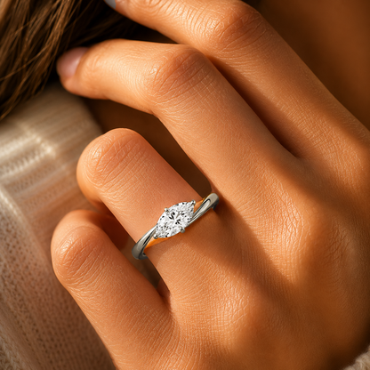 Contoured Marquise Cut Engagement Ring in 18K Gold, Lab-Grown Diamond