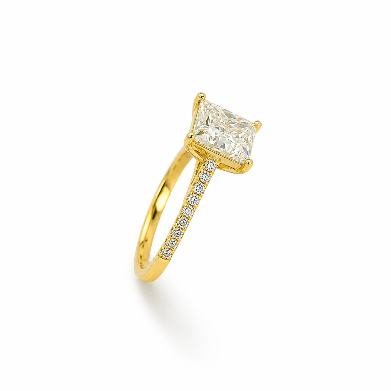 Princess Cut Engagement Ring with Diamond Band in 18K Gold, Lab-Grown Diamond