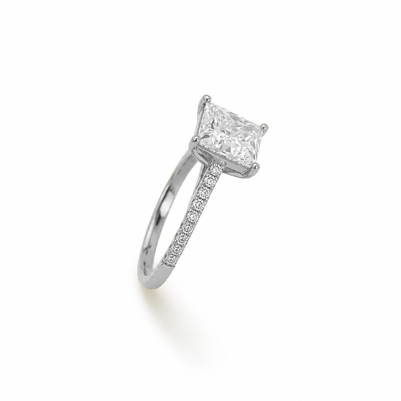 Princess Cut Engagement Ring with Diamond Band in 18K Gold, Lab-Grown Diamond