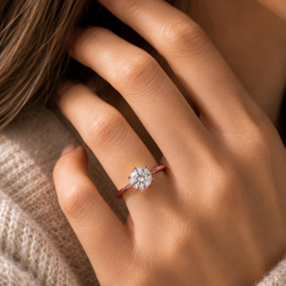 Round Cut Solitaire Engagement Ring in 18K Gold, Lab-Grown Diamond