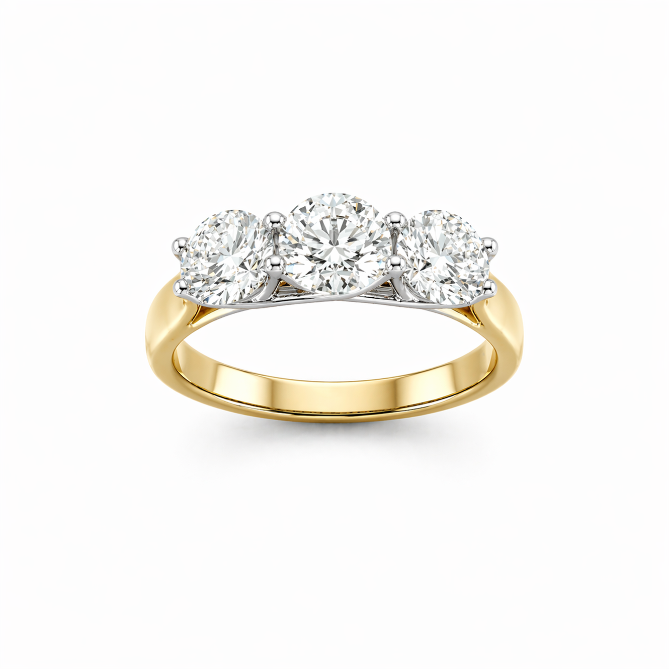 Two-Tone Three-Stone Round Cut Engagement Ring in 18K Gold, Lab-Grown Diamond