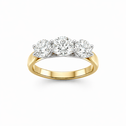 Two-Tone Three-Stone Round Cut Engagement Ring in 18K Gold, Lab-Grown Diamond