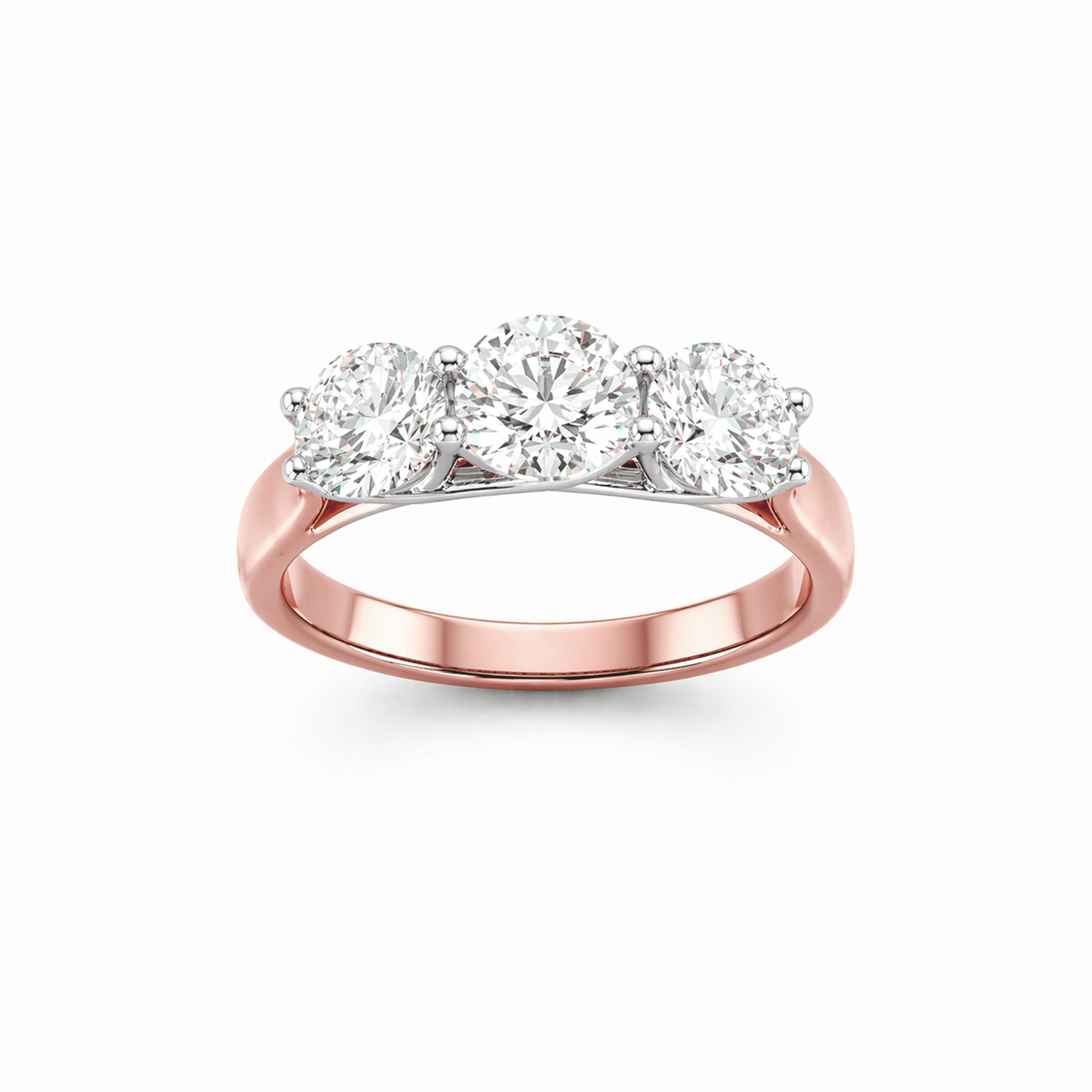 Two-Tone Three-Stone Round Cut Engagement Ring in 18K Gold, Lab-Grown Diamond