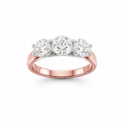 Two-Tone Three-Stone Round Cut Engagement Ring in 18K Gold, Lab-Grown Diamond