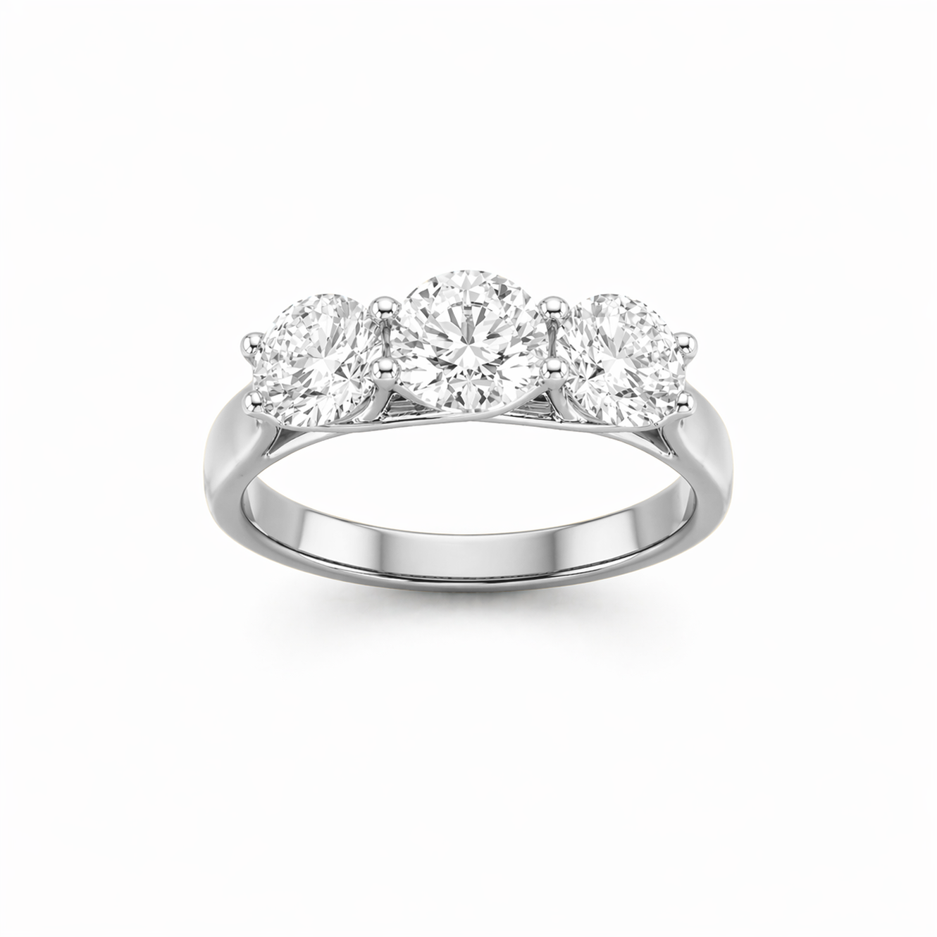 Two-Tone Three-Stone Round Cut Engagement Ring in 18K Gold, Lab-Grown Diamond
