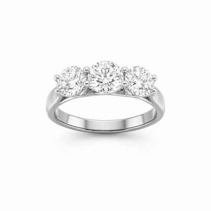 Two-Tone Three-Stone Round Cut Engagement Ring in 18K Gold, Lab-Grown Diamond