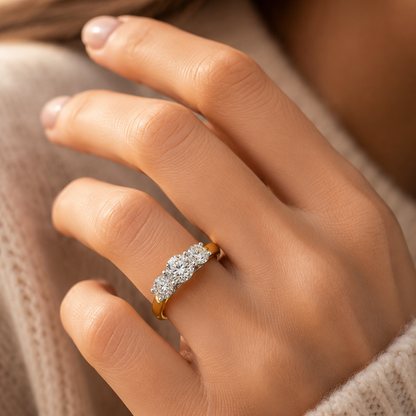 Two-Tone Three-Stone Round Cut Engagement Ring in 18K Gold, Lab-Grown Diamond