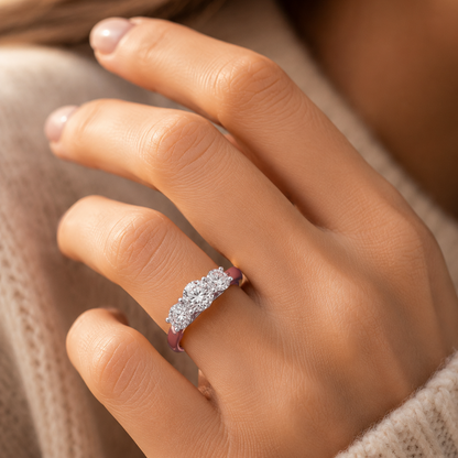 Two-Tone Three-Stone Round Cut Engagement Ring in 18K Gold, Lab-Grown Diamond