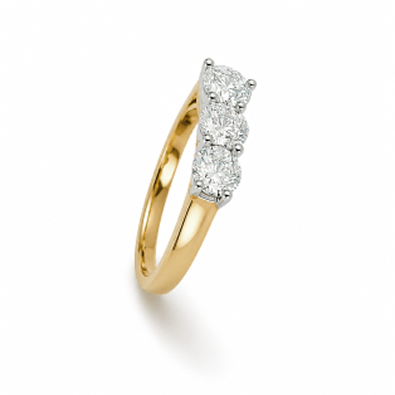 Two-Tone Three-Stone Round Cut Engagement Ring in 18K Gold, Lab-Grown Diamond
