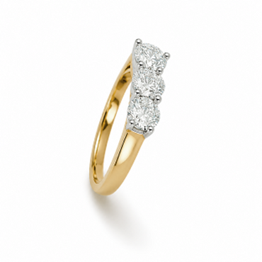 Two-Tone Three-Stone Round Cut Engagement Ring in 18K Gold, Lab-Grown Diamond