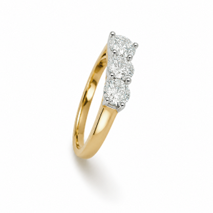 Two-Tone Three-Stone Round Cut Engagement Ring in 18K Gold, Lab-Grown Diamond