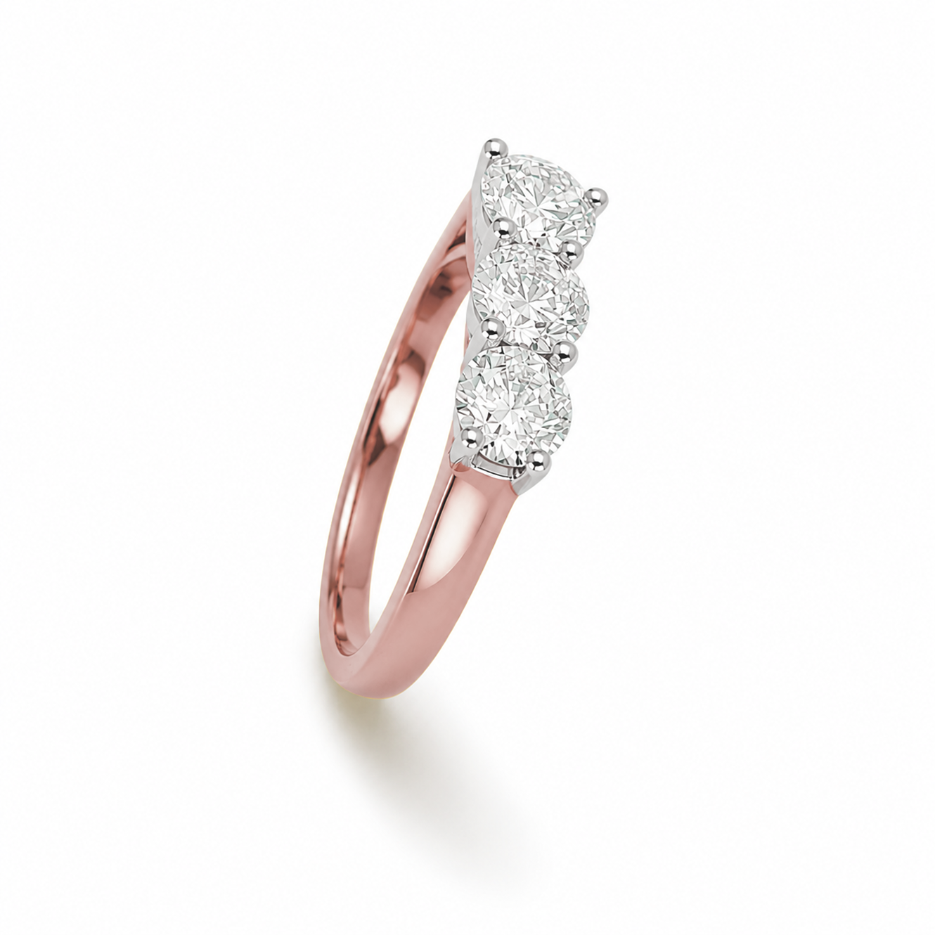Two-Tone Three-Stone Round Cut Engagement Ring in 18K Gold, Lab-Grown Diamond