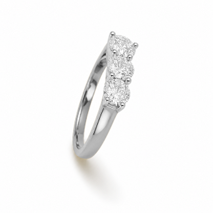 Two-Tone Three-Stone Round Cut Engagement Ring in 18K Gold, Lab-Grown Diamond