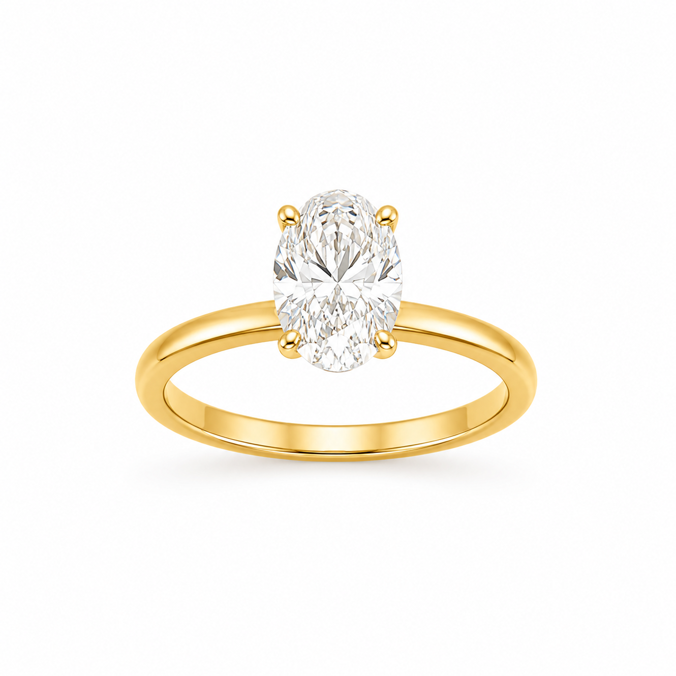Oval Cut Solitaire Engagement Ring in 18K Gold, Lab-Grown Diamond
