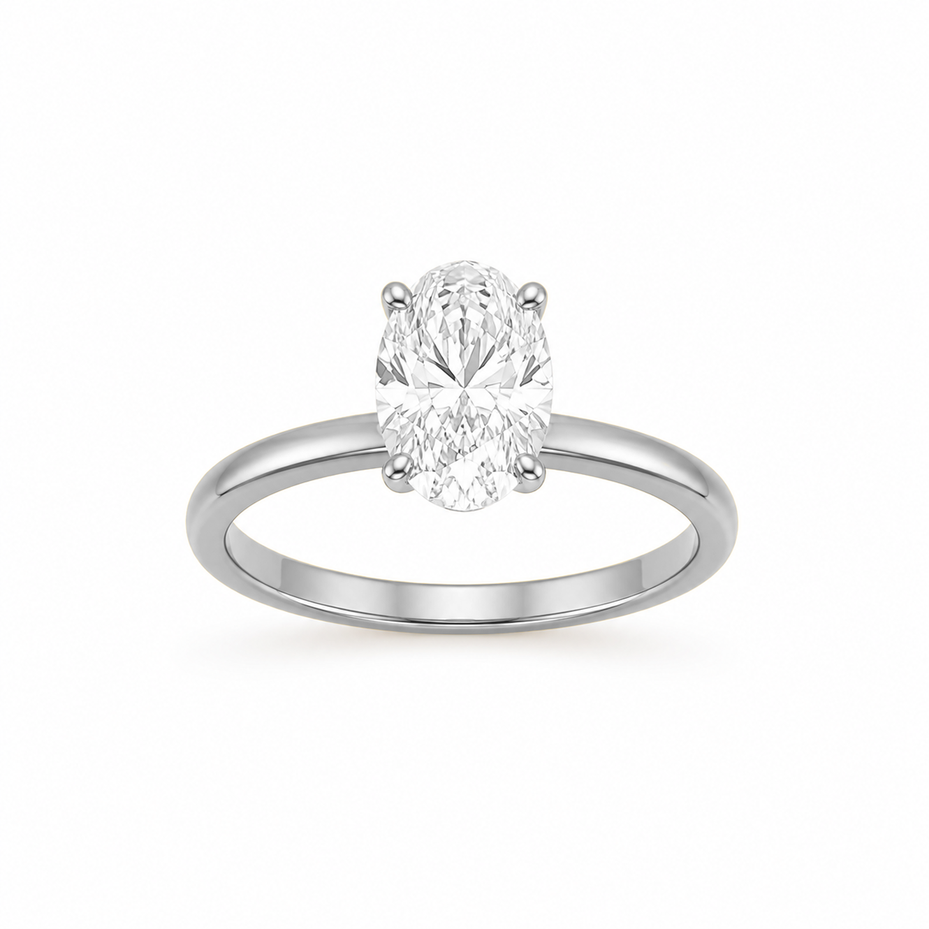 Oval Cut Solitaire Engagement Ring in 18K Gold, Lab-Grown Diamond