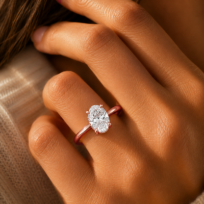 Oval Cut Solitaire Engagement Ring in 18K Gold, Lab-Grown Diamond