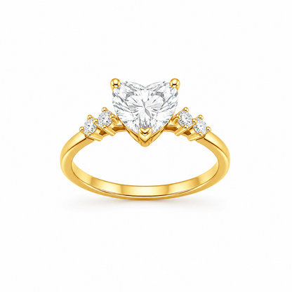 Heart Cut Engagement Ring with Diamond Band in 18K Gold, Lab-Grown Diamond