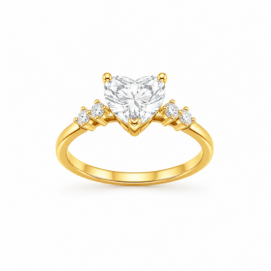 Heart Cut Engagement Ring with Diamond Band in 18K Gold, Lab-Grown Diamond