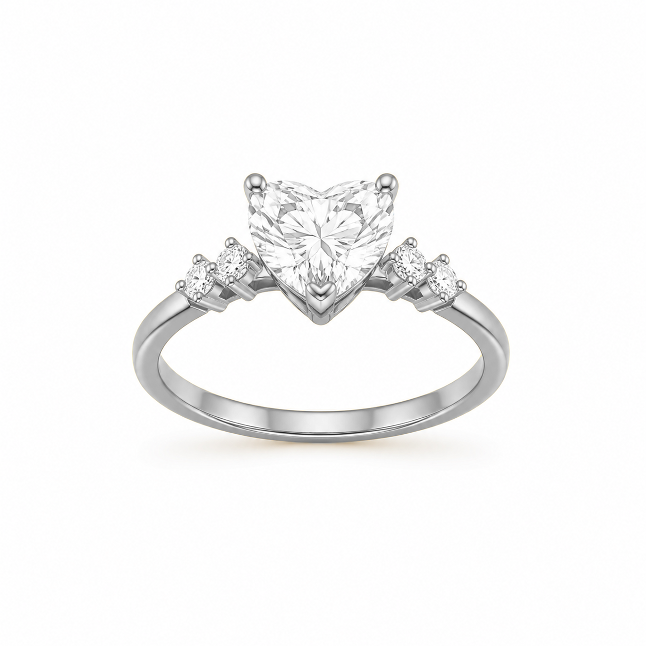 Heart Cut Engagement Ring with Diamond Band in 18K Gold, Lab-Grown Diamond