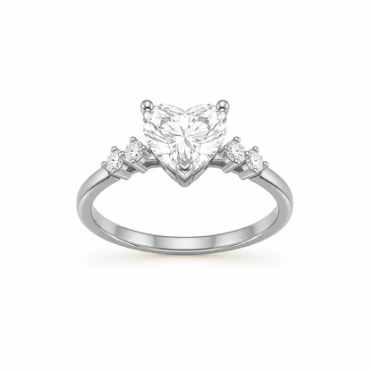Heart Cut Engagement Ring with Diamond Band in 18K Gold, Lab-Grown Diamond