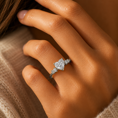 Heart Cut Engagement Ring with Diamond Band in 18K Gold, Lab-Grown Diamond