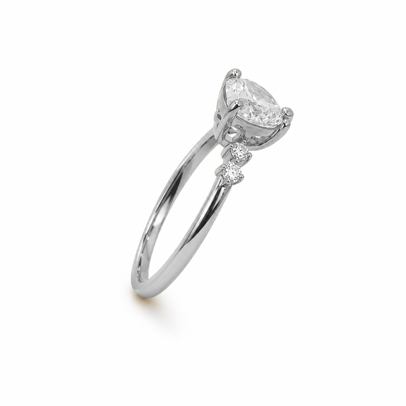 Heart Cut Engagement Ring with Diamond Band in 18K Gold, Lab-Grown Diamond