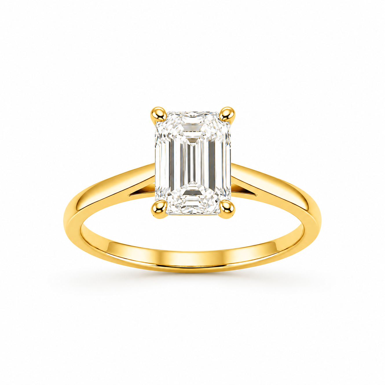 Classic Emerald Cut Engagement Ring in 18K Gold, Lab-Grown Diamond