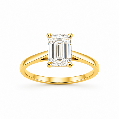 Classic Emerald Cut Engagement Ring in 18K Gold, Lab-Grown Diamond